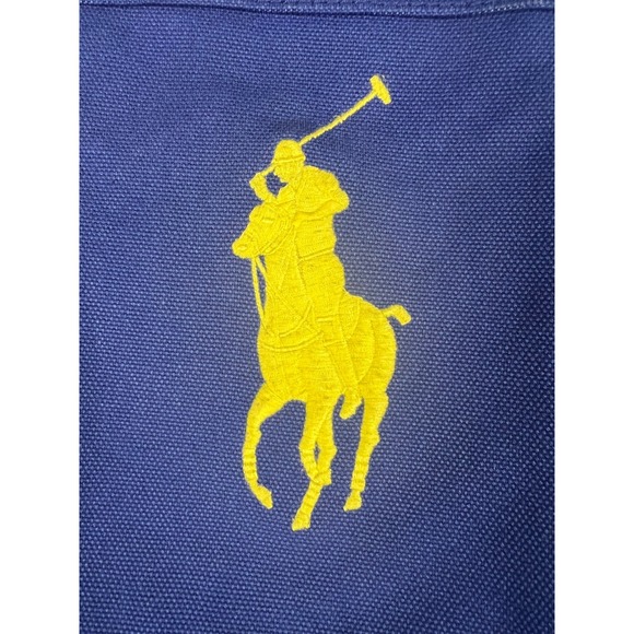 Ralph Lauren Blue Canvas Tote Bag Yellow‎ Pony & Number 3 Beach Shopper - Picture 5 of 14